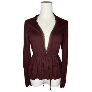 Angel of the North Anthropologie Maroon V Neck Long Sleeve Babydoll Cardigan Top